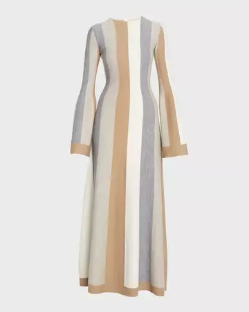 Gabriela Hearst Quinlan Striped Long-Sleeve Cashmere Maxi Dress | Neiman Marcus