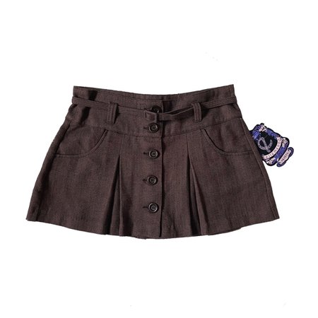 brown dark academia button up belted herringbone pleated skirt