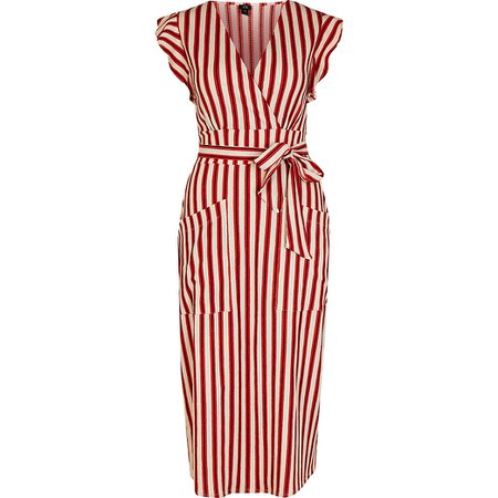 Red stripe tie waist midi dress | River Island