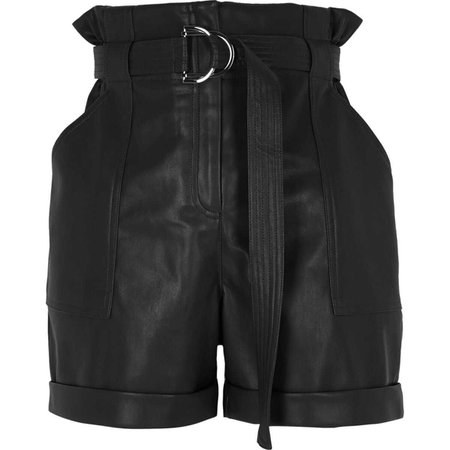 River Island Black faux leather paperbag waist shorts