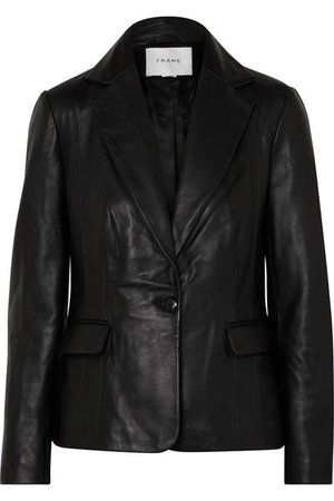 FRAME Schoolboy Single-button Leather Blazer In Black