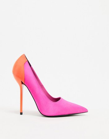 ASOS DESIGN Prince pointed pumps in bright pink and orange | ASOS