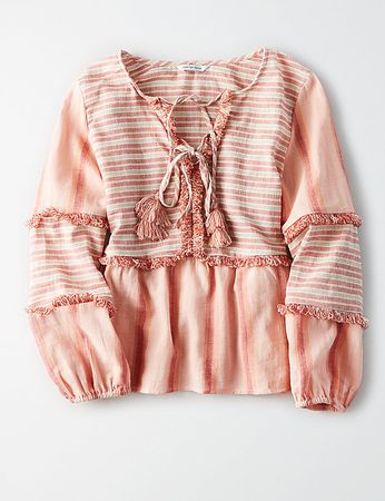 AE LONG SLEEVE STRIPED BLOUSE