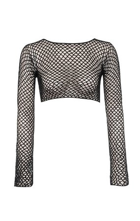 Clothing : Swimwear : 'Neoma' Black Open Crochet Long Sleeve Top
