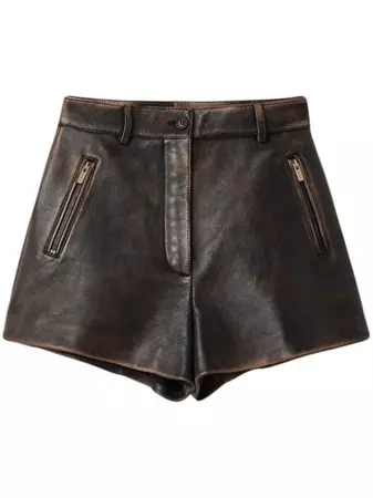 Miu Miu Distressed Leather Mini Shorts - Farfetch