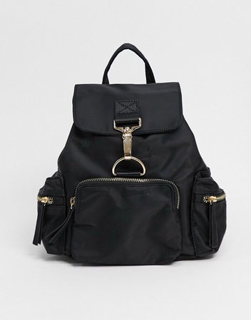 ASOS DESIGN nylon backpack with dog clip detail in black | ASOS