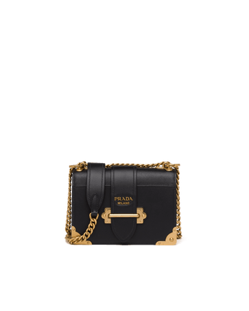 Black Leather Prada Cahier Shoulder Bag | Prada