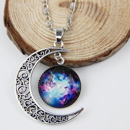 Hollow Moon & Glass Galaxy Necklace