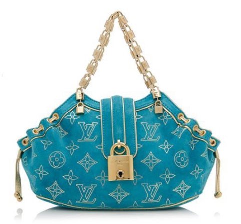 Louis Vuitton Limited Edition Monogram Theda PM Bags in Pink & Gold suede and Turquoise & Gold suede.