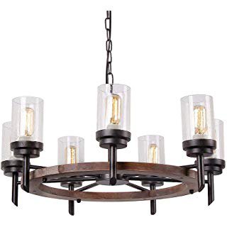28" Wood Round Ceiling Light Fixture, Rustic Farmhouse Chandeliers Pendant for Dining Rooms Rustic (28" /7 Lights) - - Amazon.com