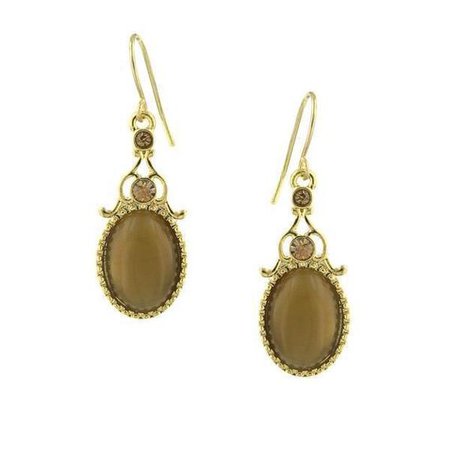 Gold-Tone Topaz Crystal and Topaz Cat Eye Oval Drop Earrings