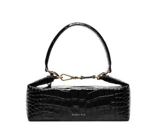 REJINA PYO black Olivia crocodile embossed leather box bag