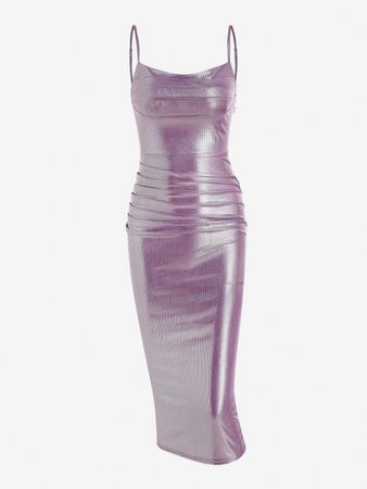 Ruched Foil Back Slit Bodycon Dress In PURPLE | ZAFUL Australia 2023