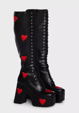 Lamoda Knee High Heart Platform Boots - Black/Red – Dolls Kill
