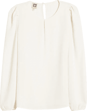 Puff Shoulder Long Sleeve Blouse ANNE KLEIN anne white