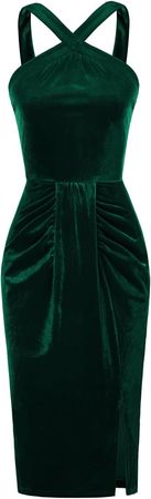 Amazon.com: Belle Poque Women's Vintage Cocktail Dress Halter Neck Midi Velvet Bodycon Dress with Slit : Clothing, Shoes & Jewelry