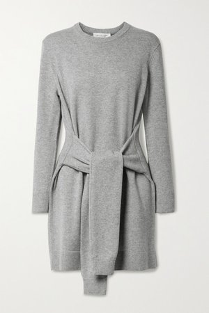 Belted Melange Cashmere Mini Dress - Light gray