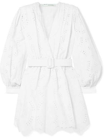 Belted Broderie Anglaise Cotton-blend Mini Dress