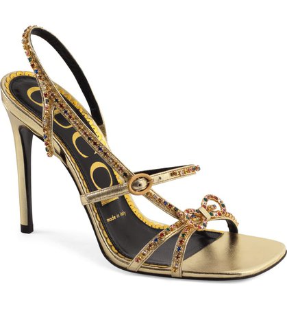 Gucci Carmen Crystal Bow Metallic Slingback Sandal (Women) | Nordstrom