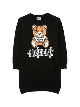 Moschino Black Dress With Frontal Toy And Logo Press