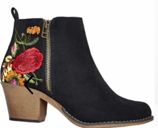 embroidered shoe black roses red