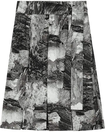 Dreamscape Print Pleated Silk Tie-waist Skirt