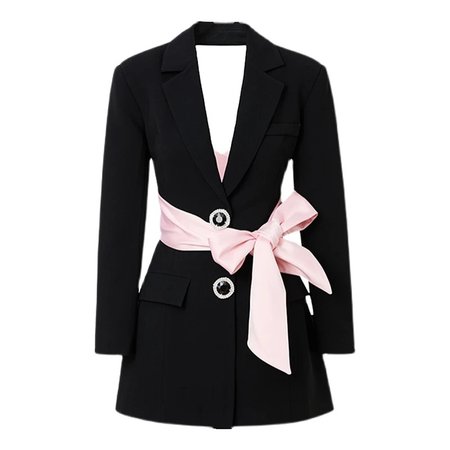 blazer dress with pink tie