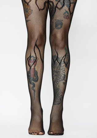*clipped by @luci-her* Flame Fishnet Tights - Black | Dolls Kill