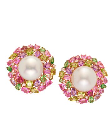 Margot McKinney "Swirl" pink and green, pearl earrings