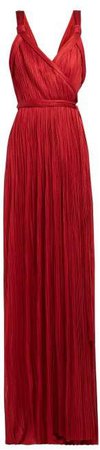 Amena Plisse Tulle Wrap Dress - Womens - Red