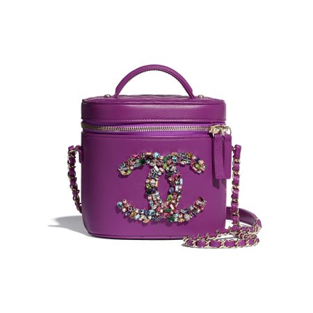 Chanel Lambskin, Crystal, Calfskin & Gold-tone Metal Purple Vanity Case