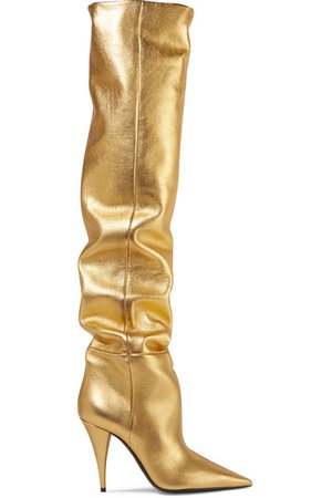 SAINT LAURENT | Kiki metallic leather over-the-knee boots | NET-A-PORTER.COM
