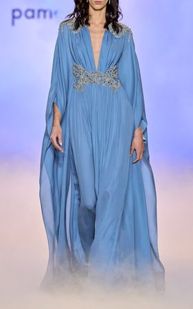 Pleated Silk Georgette Gown By Pamella Roland | Moda Operandi