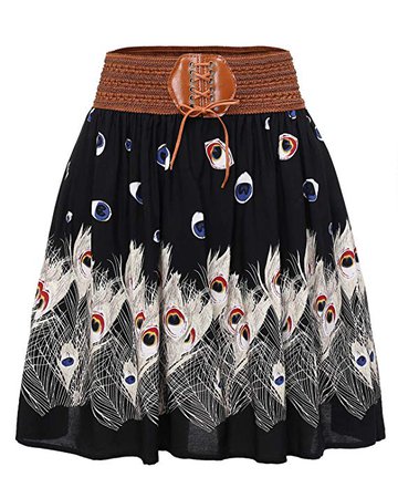 Women's Print High Waist Boho A-Line Pleated Skater Mini Short Skirt at Amazon Women’s Clothing store