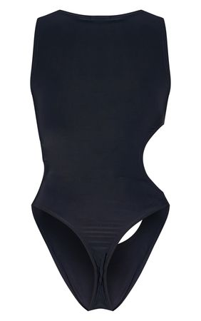 Black Slinky Cut Out Side Bodysuit | PrettyLittleThing USA