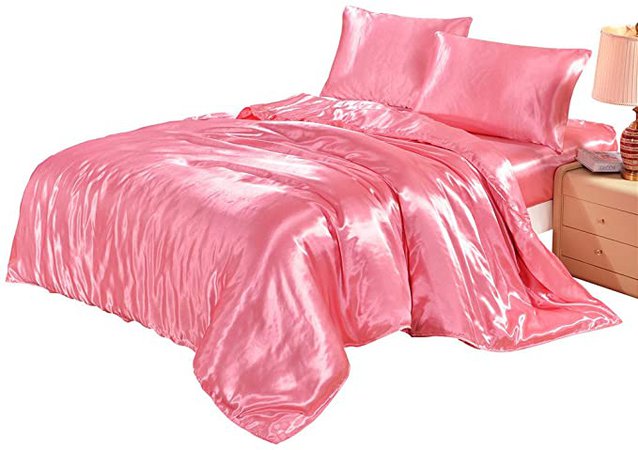 Amazon.com: Lucky lover Hotel Quality Pink Duvet Cover Set Queen/Full Size Silk Like Satin Bedding with Hidden Zipper Ties Soft Comfortable Hypoallergenic Stain Resistant Solid Quilt/Comforter Cover Set: Home & Kitchen