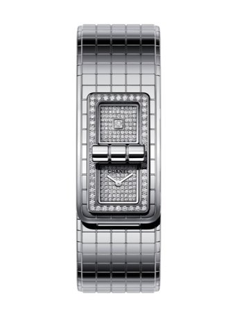 silver diamond Chanel bracelet watch