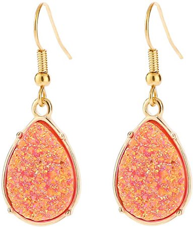Amazon.com: BaubleStar Chic Simulated Druzy Earrings Tear Drop Dangle Gold Earrings for Women Girl Orange Stone Crystal Sparkly Oval Ore Fashion Jewelry: Jewelry