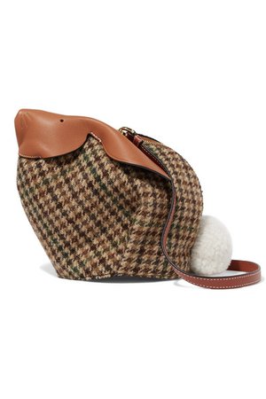Loewe | Bunny mini shearling pompom-embellished tweed and textured-leather shoulder bag | NET-A-PORTER.COM