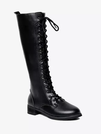 2018 Lace Up Flat Knee High Boots In Black Eu 36 | Rosegal.com
