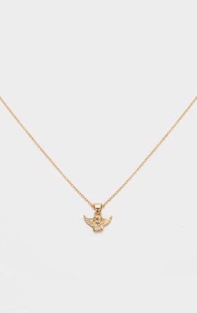 Gold Simple Chain Cherub Necklace | PrettyLittleThing USA
