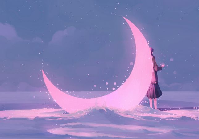 pink_Moon_fantasy_art_fantasy_girl_artwork_winter_sky_snow-1588161.jpg!d (1600×1117)