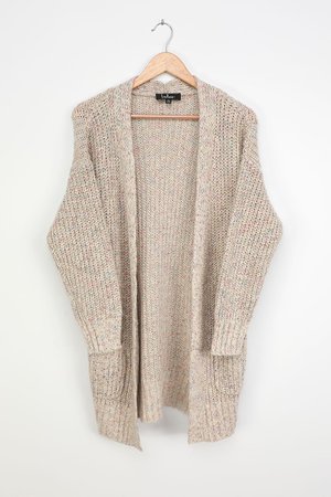 Beige Multi Cardigan - Knit Cardigan - Long Sleeve Cardigan - Lulus