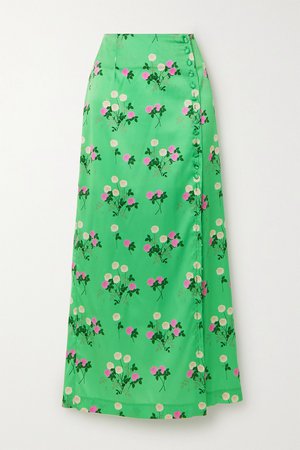 Green Kelly floral-print silk-blend satin midi skirt | BERNADETTE | NET-A-PORTER