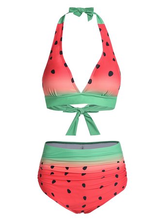 2020 Watermelon Print Halter Padded Bikini Swimwear In Multicolor A | DressLily