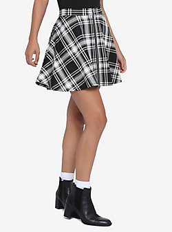 Black & White Plaid O-Ring Skater Skirt