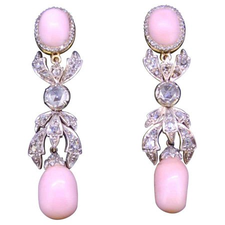 Pair of Diamond and Conch Pearl Drop Earrings For Sale at 1stDibs