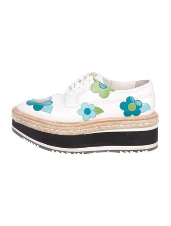 Prada Floral-Accented Platform Oxfords - Shoes - PRA269855 | The RealReal