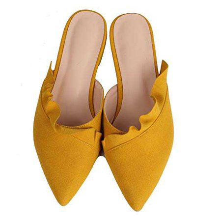 Maguidern Loafer Mules For Women, Women's Slip On Ruffle Trimmed Slides Backless Slippers Flats Sandals | Mules & Clogs