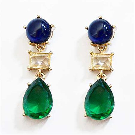 Color-block Drop Earrings - blue crystal earrings with green teardrops by Shamelessly Sparkly